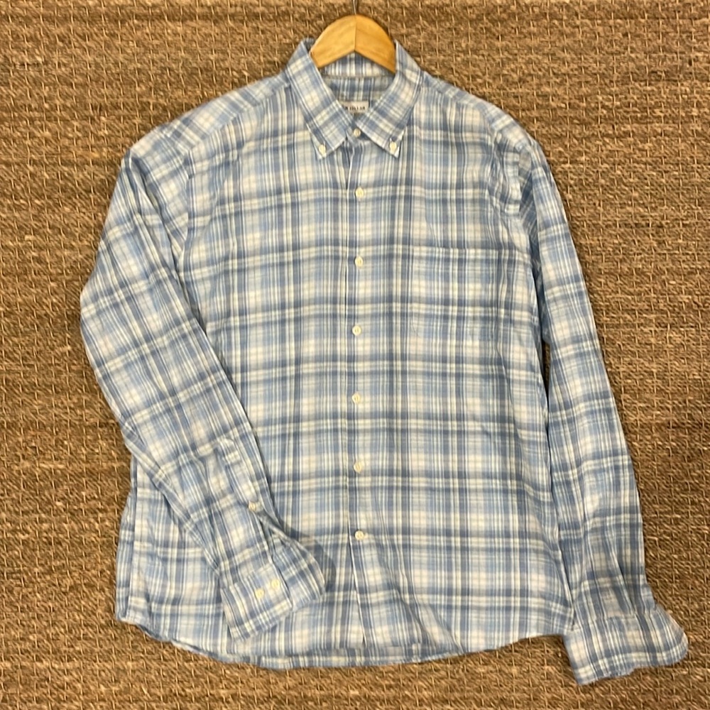 Peter Millar - Men’s Large blue and white plaid button down shirt